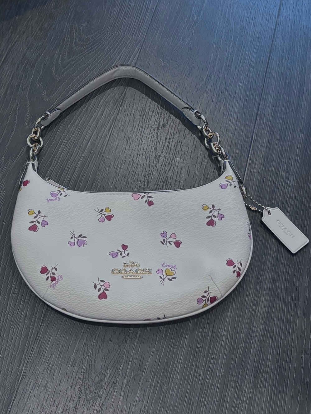 Coach White Leather Shoulder Bag with Pink & Purple Floral Print